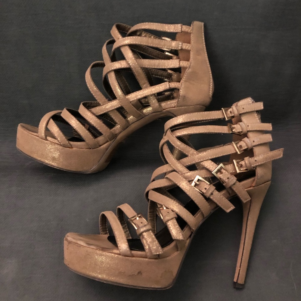 Gold strappy heels